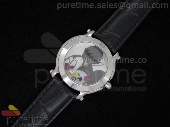 Happy Mickey SS White Dial on Black Leather Strap Swiss Quartz