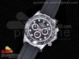 Daytona 116519 SS Black Dial Diamond Markers on Black Rubber Strap A4130 (Free XS Strap)