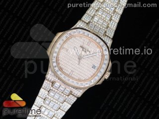 Nautilus Jumbo 5711 RG Full Paved Diamonds Dial Case and Bracelet Square Diamonds Bezel A324