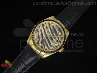 DateJust Royal Black YG on Black Croco Leather Strap