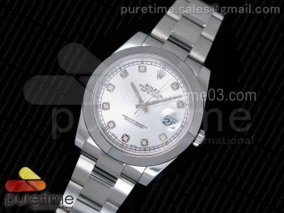 DateJust 41 126300 Noob 1:1 Best Edition Polished Bezel Silver Dial Diamonds Markers on SS Oyster Bracelet A3235