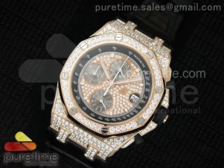 Royal Oak Offshore RG Full Paved Diamonds JF Best Edition on Black Leather Strap A7750