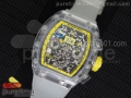 RM011 Transparent Case Yellow Bezel Skeleton Dial on White Rubber Strap A7750