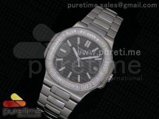 Nautilus SS Black Dial Crystal Bezel on SS Bracelet A23J