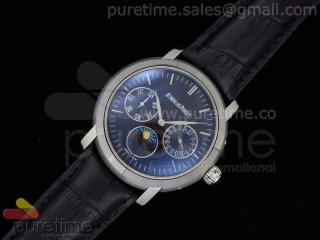 Jules Audemars Moonphase Calender SS Black Dial on Black Leather Strap A23J