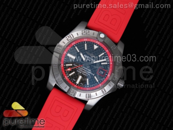 Avenger GMT PVD GF 1:1 Best Edition Carbon Fiber Dial On Red Rubber Strap A2836