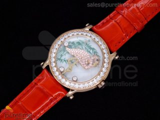 Happy Sports 150th Anniversary Animal World RG Flamingo Dial on Red Leather Strap Swiss Quartz