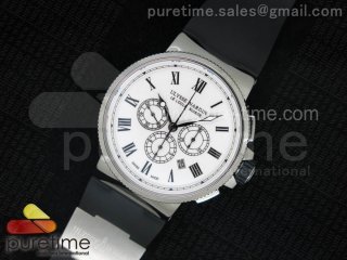 Marine Chrono 44mm SS Silver Dial Roman Markers on Black Rubber Strap A7750